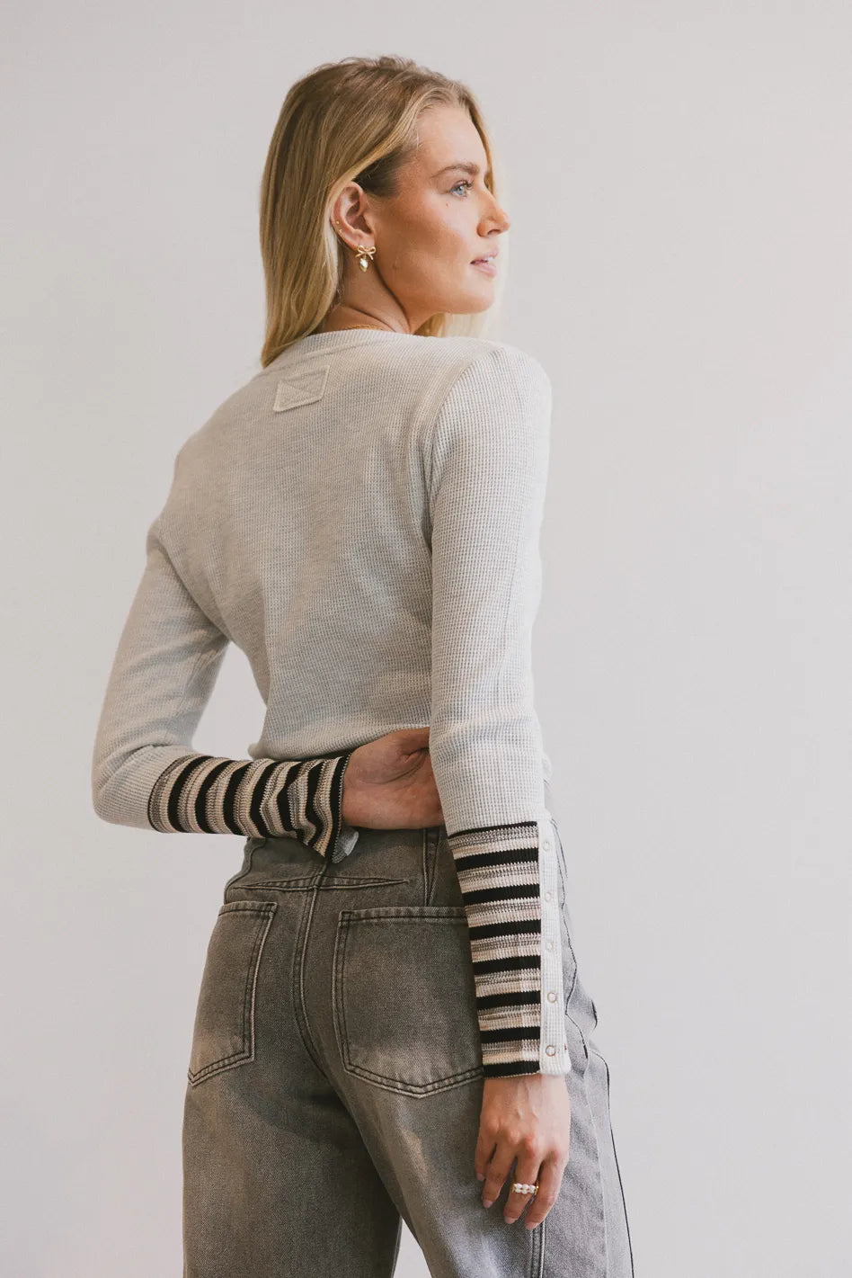Ashton Waffle Knit Top in Grey - FINAL SALE