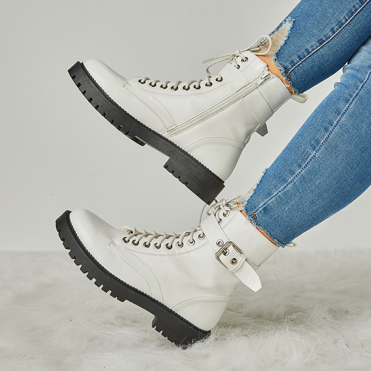 Buckle Combat Leather Boots