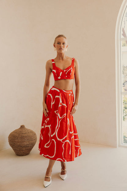 SAMPLE-Dien Wrap Skirt - Evoke Red