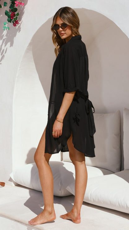 Vesper  Button Down Beach Cover Up  - Black