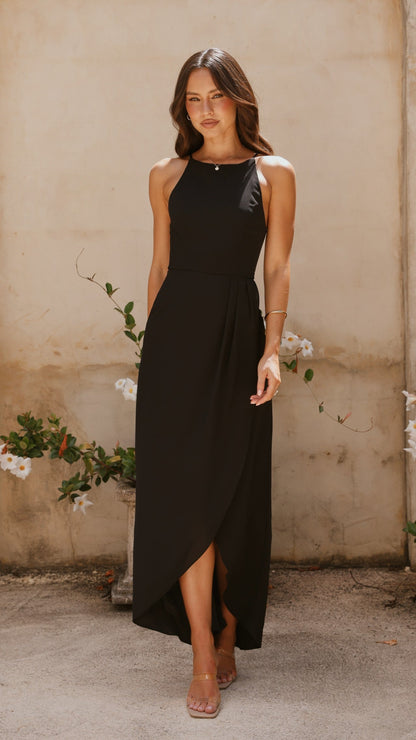 Genevieve Boat Neck Maxi Dress - Black