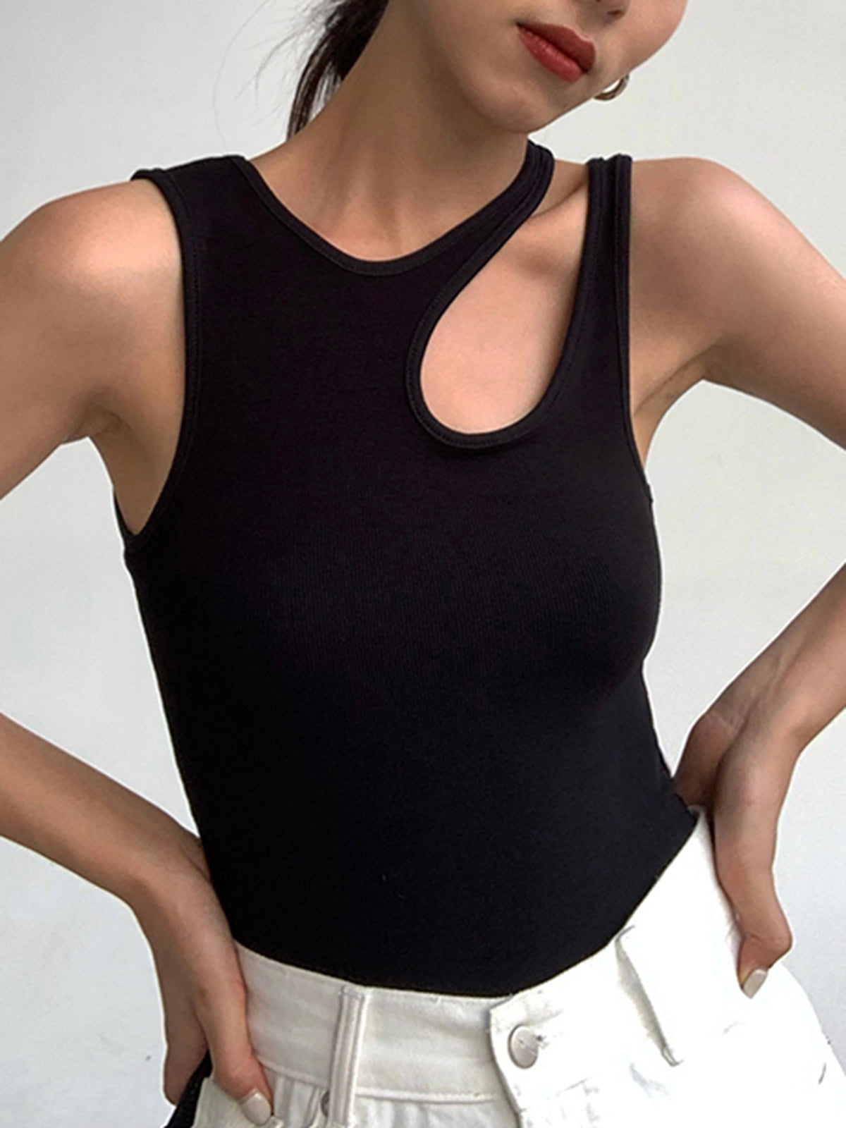 Semi-Sheer Cutout Tank Top