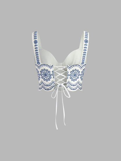 Printed Sleeveless Tie Back Skirt Set