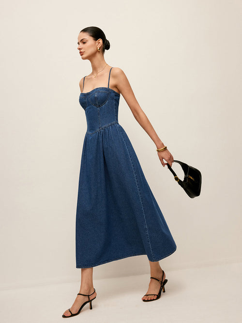 Sweetheart Collar Denim Dress