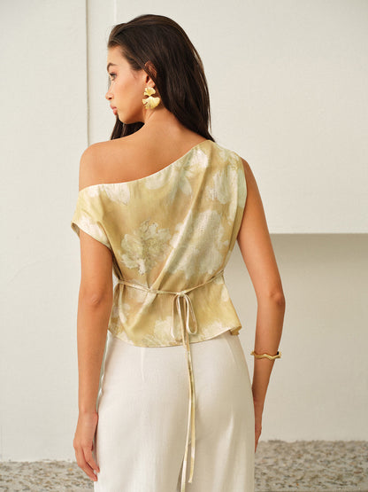 One-Shoulder Floral-Patterned Top