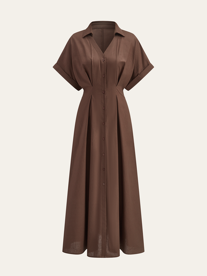 Pleated Button-Front Shirt Dress