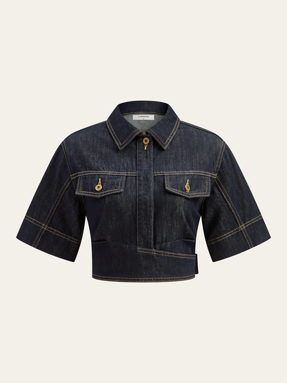 Short Sleeve Cropped Denim Top
