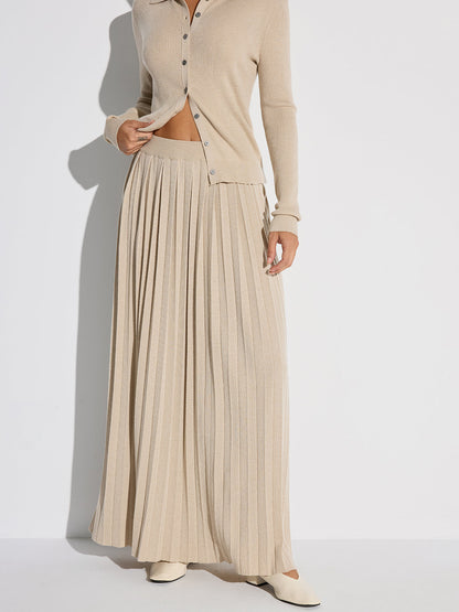 Pleated Wool Blend Sweater Skirt