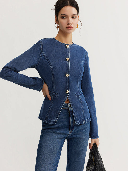 Button Down Denim Slim Jacket
