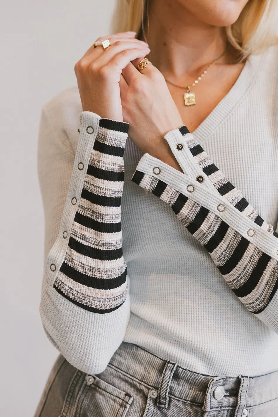 Ashton Waffle Knit Top in Grey - FINAL SALE