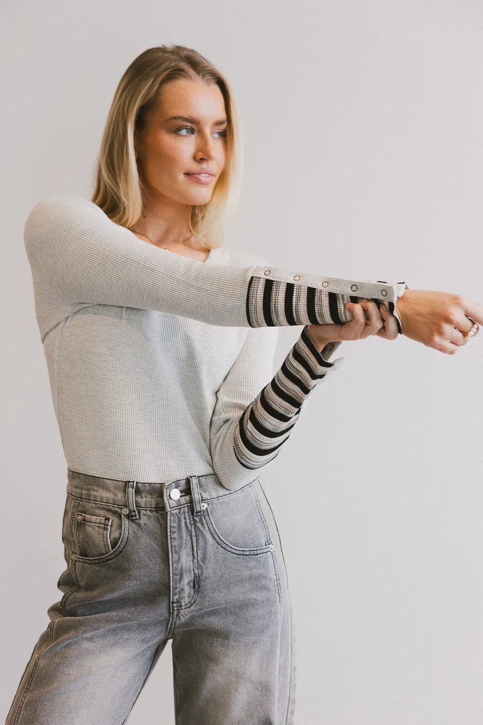 Ashton Waffle Knit Top in Grey - FINAL SALE