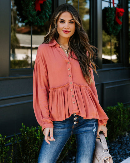 Grady Collared Button Down Peplum Top - Ginger