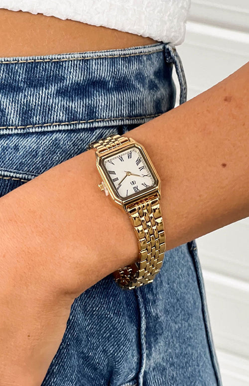 Horatia Gold Square Face Chain Watch