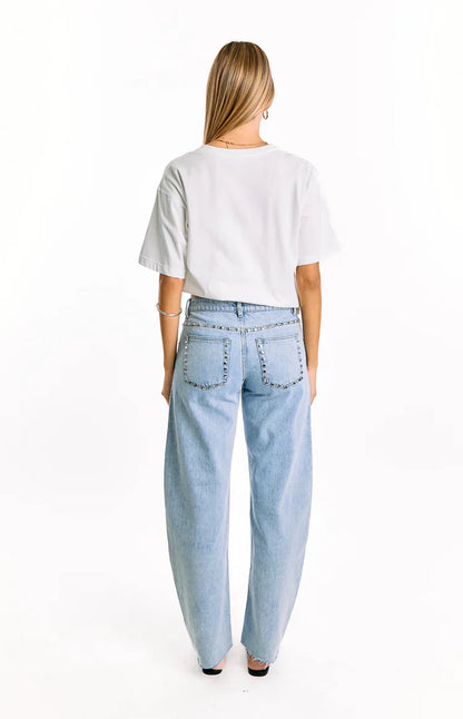 Jannina Light Wash Denim Studded Low Rise Jeans