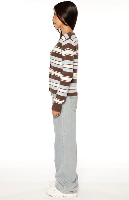 Misha Brown and Blue Stripe Button Down Cardigan