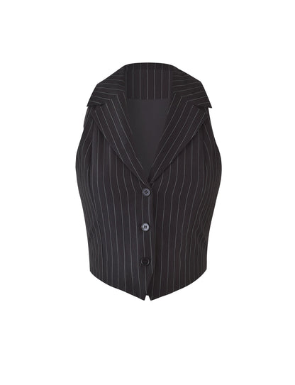 TAMARA VEST - BLACK : PINSTRIPE