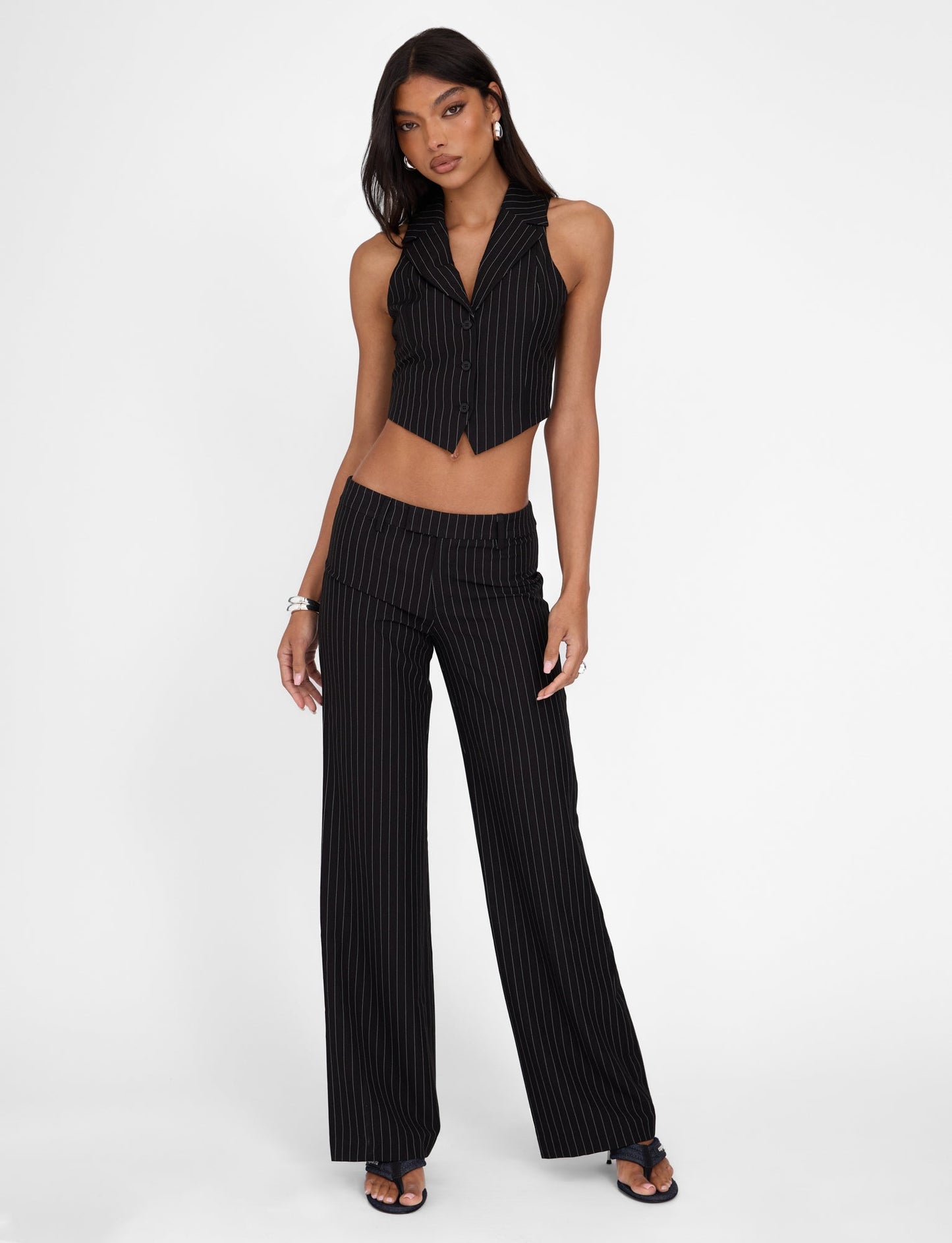 TAMARA VEST - BLACK : PINSTRIPE