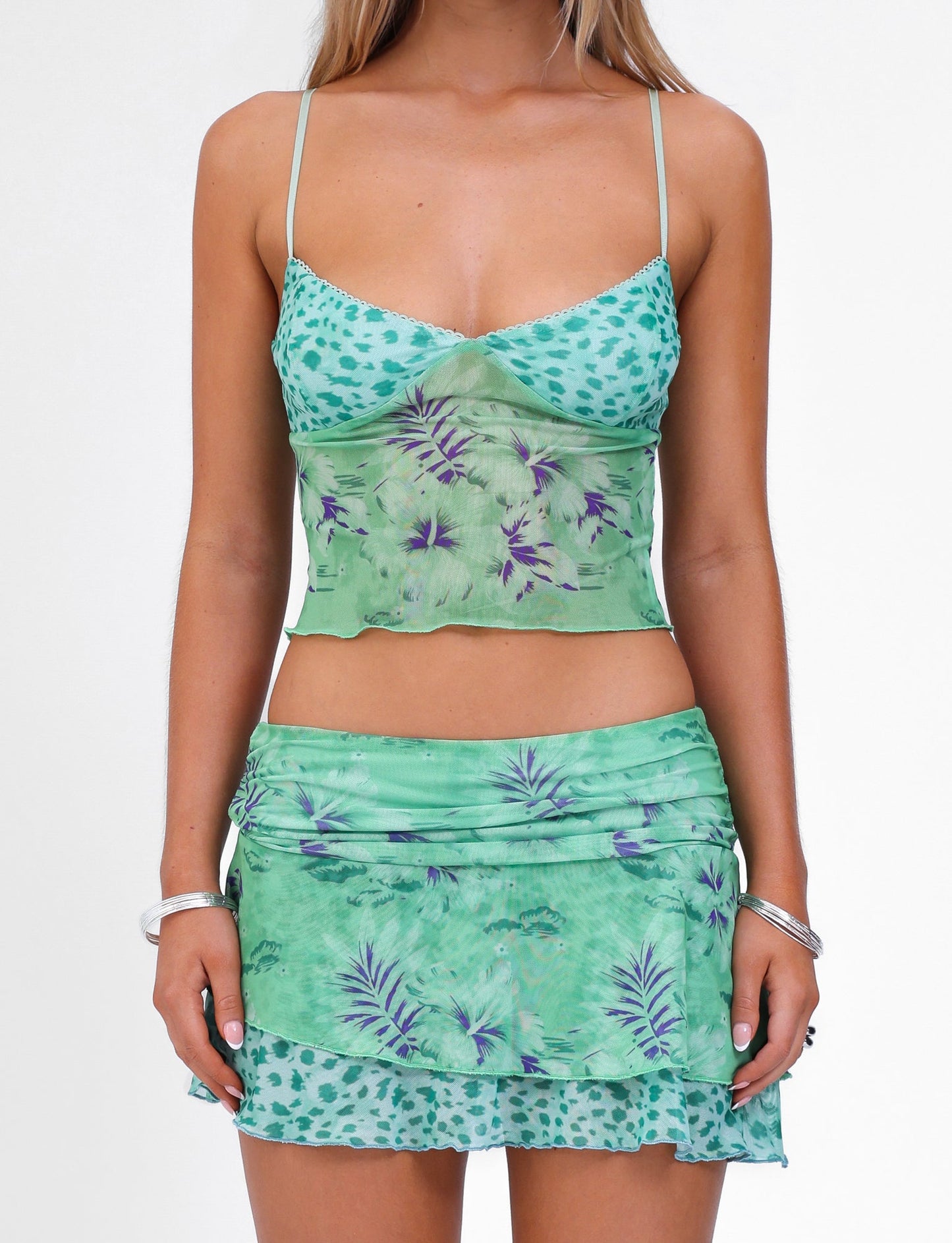 SAIGE SKIRT - GREEN : FLORAL : ANIMAL