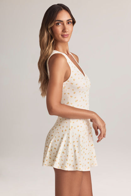 Modal Button-Detail A-Line Mini Dress in Floral Print