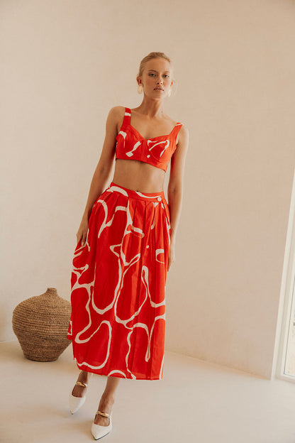 SAMPLE-Dien Wrap Skirt - Evoke Red