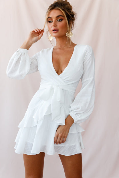 Kerry Layered Balloon Sleeve Dress White